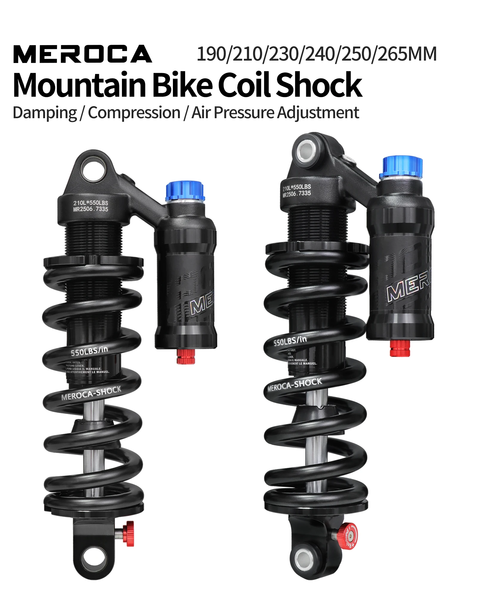 MEROCA RCT2 Mountainbike-Federstoßdämpfer 190 mm/210 mm/230 mm mit Luftdruck-/Dämpfungseinstellung DH XM MTB-Stoßdämpfer – Detail 1
