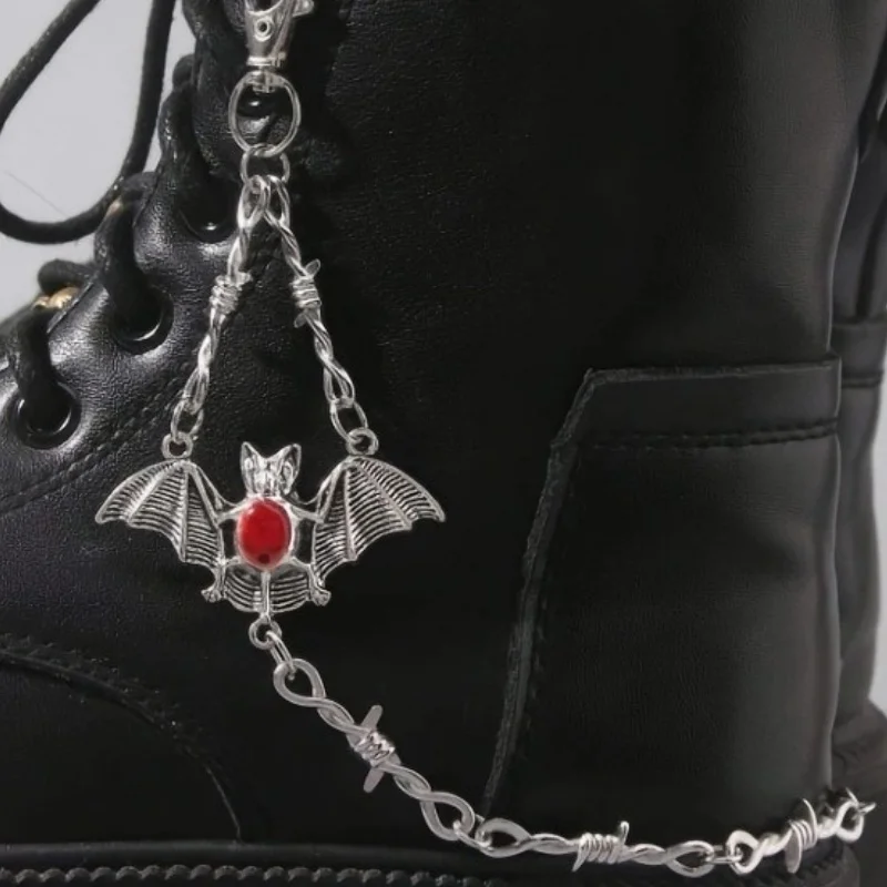 1Pc Gothic bat red imitation gemstone boot chain, wire mesh, metal shoe pendant, detachable boot accessory, punk shoe decoration
