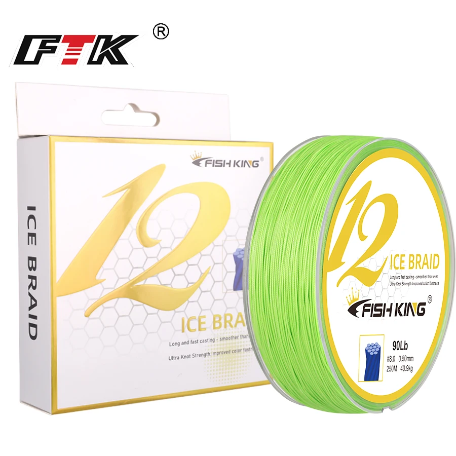 Ftk x12 Eis geflochtener Draht 15lb-90lb Angelschnur bunte japanische 100% pe geflochtene Schnur für Karpfen Bass Angel gerät Schnur 100m