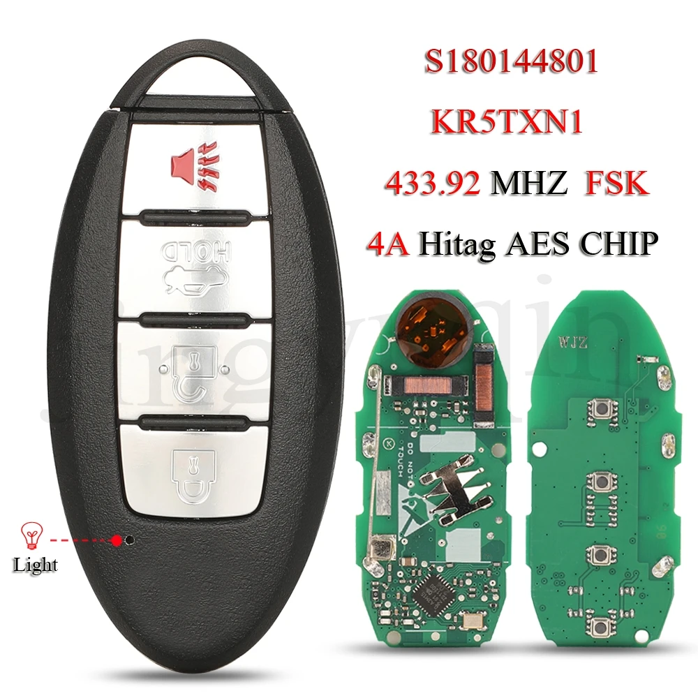 

jingyuqin S180144801 KR5TXN1 Keyless Remote Smart Car Key For Nissan Altima Versa 2019 2020 433Mhz 4A Hitag AES Chip 285E3-6CA1A