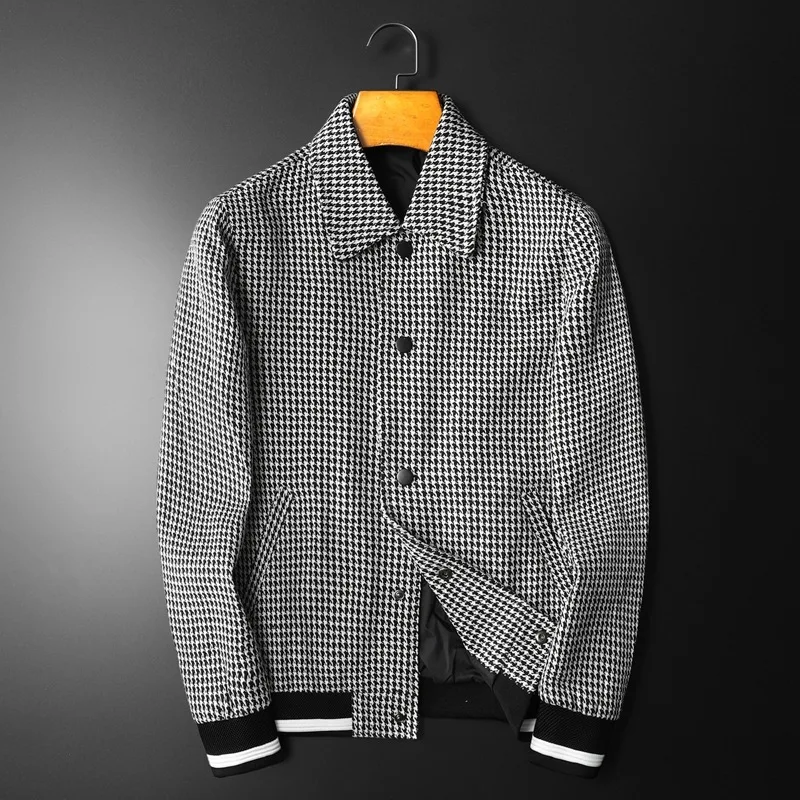 Brand Clothing Houndstooth Men\'s Jacket Fashion Casual Bomber Jacket Men Social Streetwear Business Outwear Windbreaker M-4XL