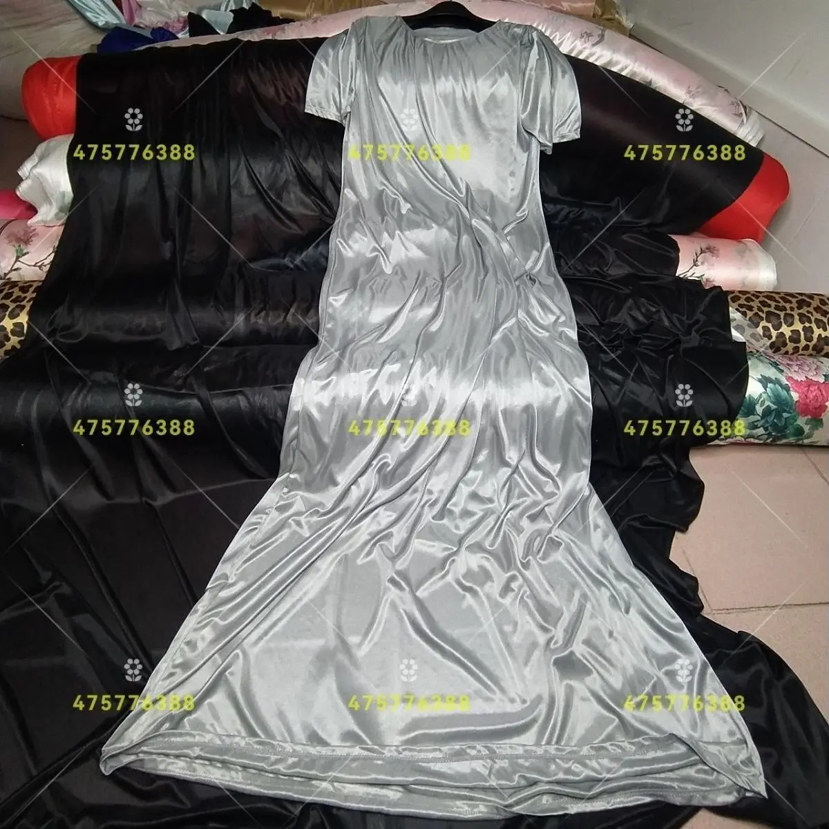 Glossy Sexy Women Satin Long Dress Short Sleeve Plus Size Loose Sleeping Robe