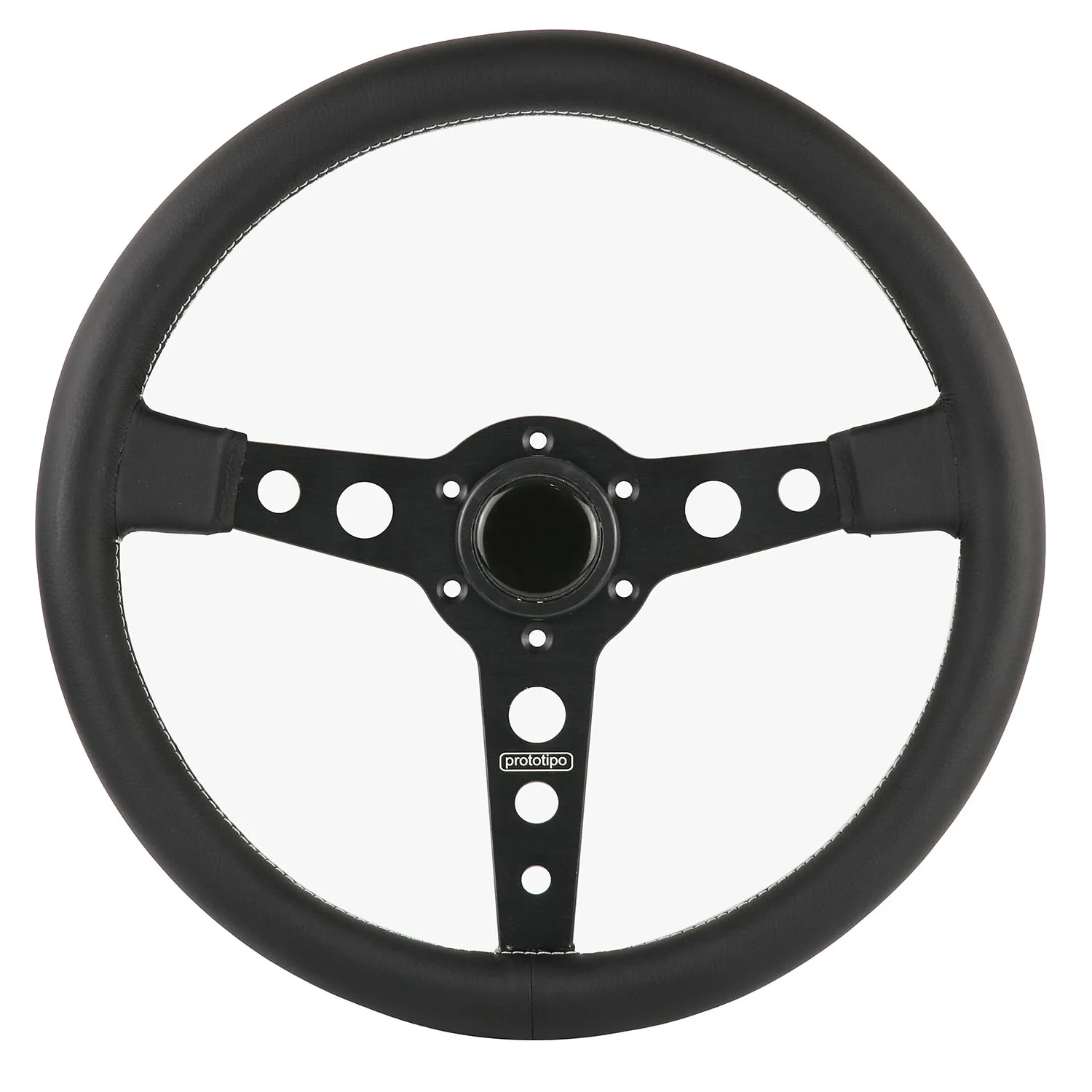 350mm Prototipo Black/Silver Real Leather Steering Wheel