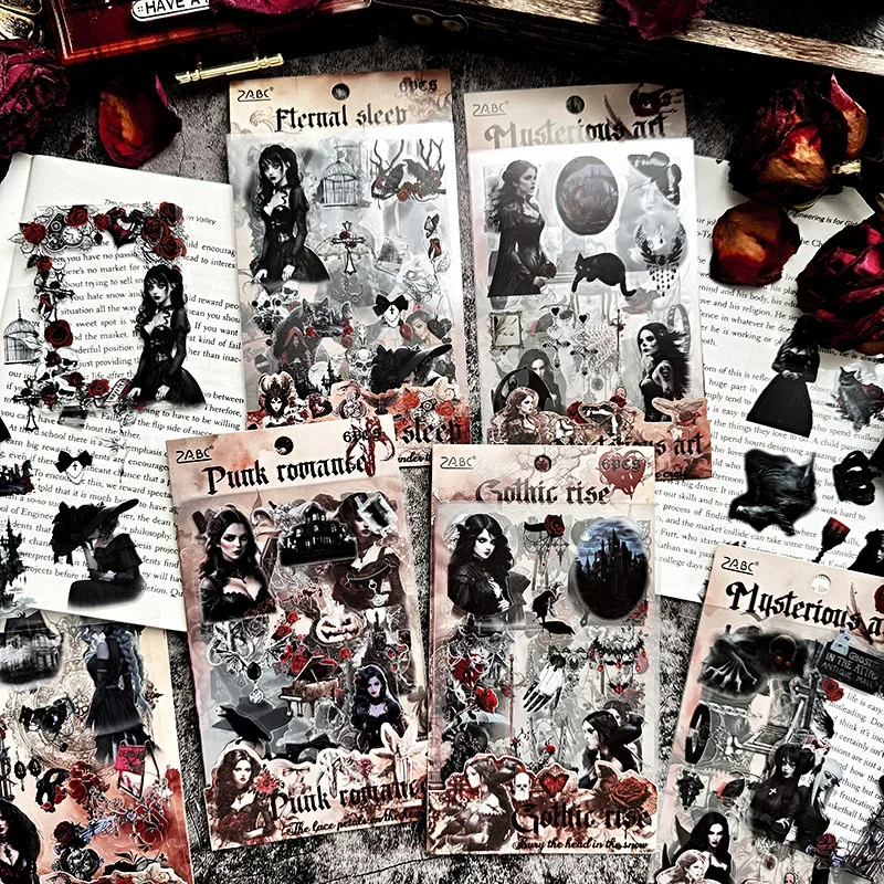 6 Sheets/pack Scary Vampire Dark Gothic Waterproof PET Die-cut Sticker Bag Retro Journal Album Decorative Scrapbook Collages