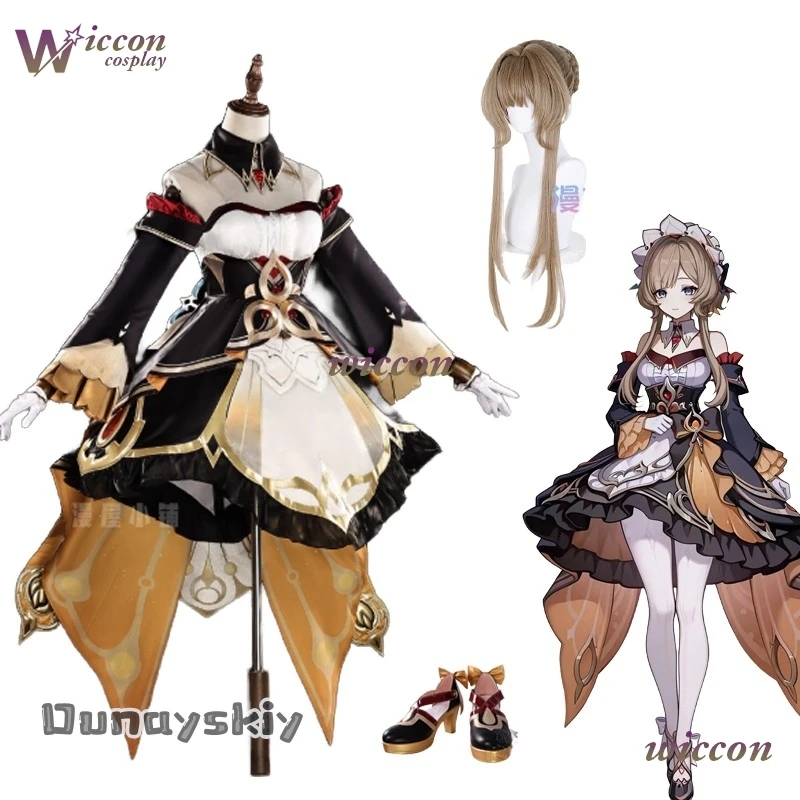 جينشين إمباكت ساندرون أزياء تنكرية شعر مستعار ماريونيت فستان موحد أحذية أحد عشر فاتوي هاربينجرز للهالوين {آنا تشانغ على الإنترنت}