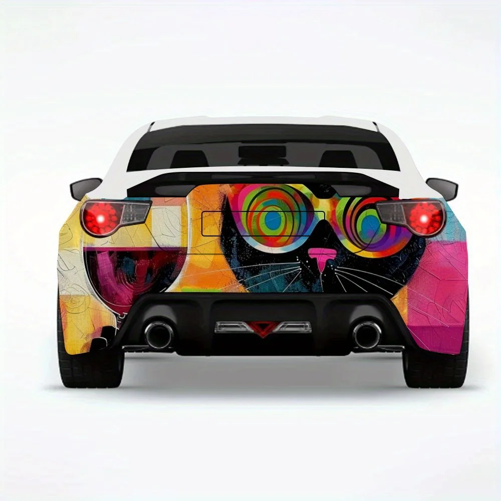 

Наклейка Art Cat With Wine, виниловая наклейка на заднюю часть автомобиля, водонепроницаемые самоклеящиеся виниловые наклейки для хвоста и бампера автомобиля, Decora