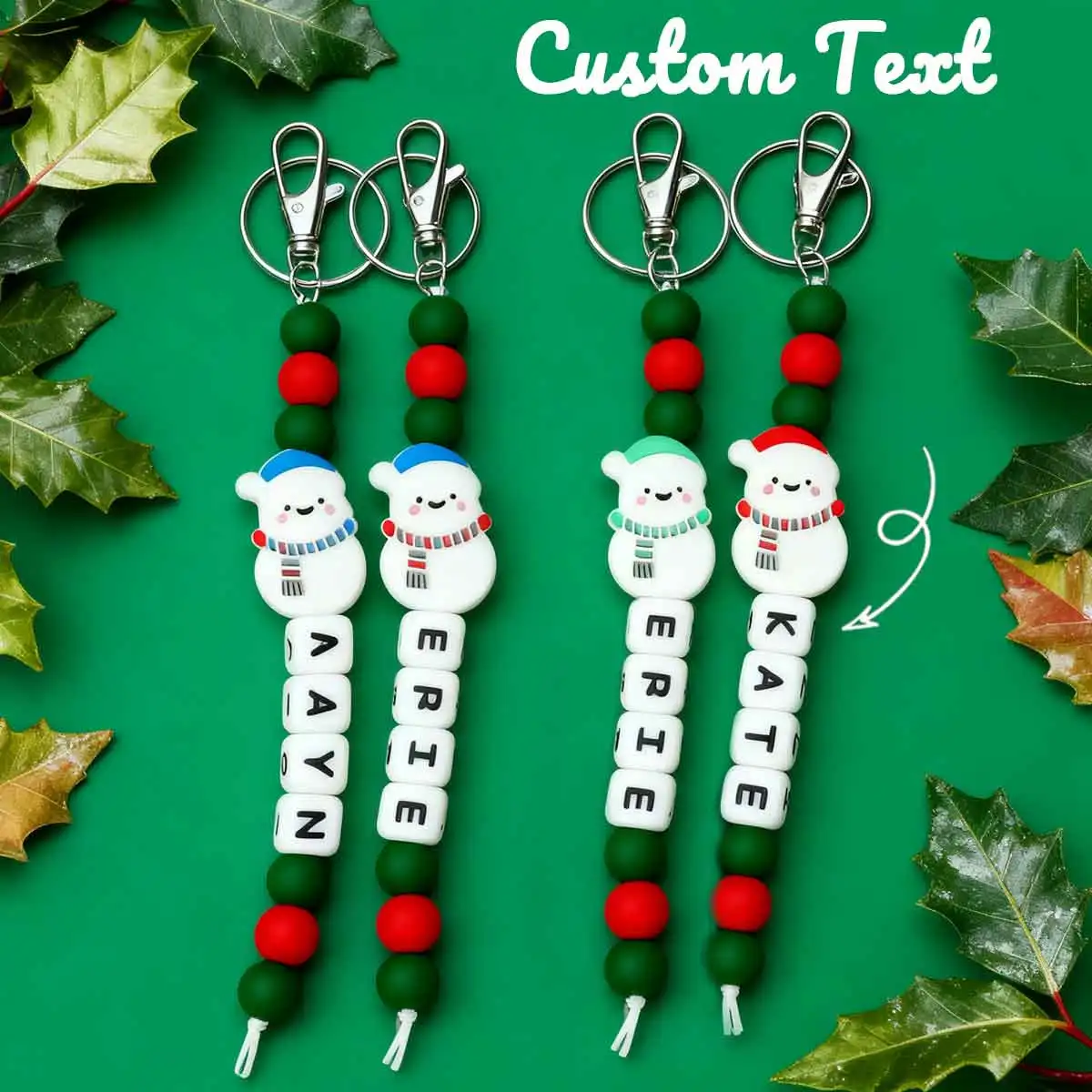 

Персонализированный рождественский силиконовый брелок из бисера, элемент снеговика, подвеска для рюкзака, уникальный индивидуальный подарок/Рождественский подарок.