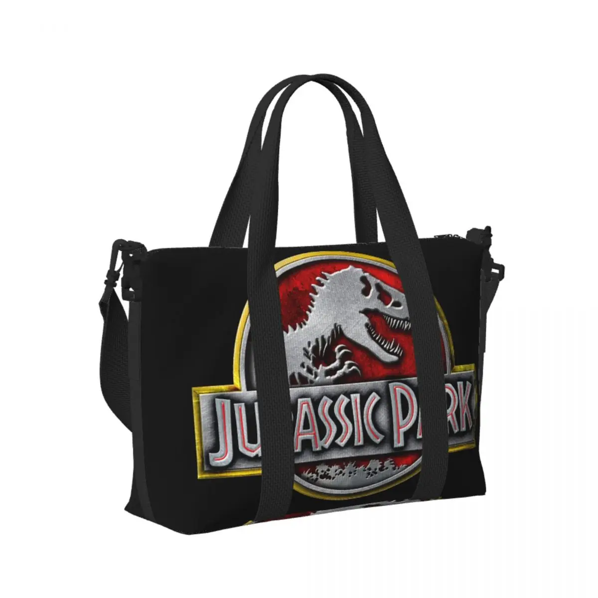 

Custom Dinosaur Jurassic Park Beach Travel Bag Large Capacity Tote Bags for Gym Sport Women Shopping Duffle Shoulder Bag
