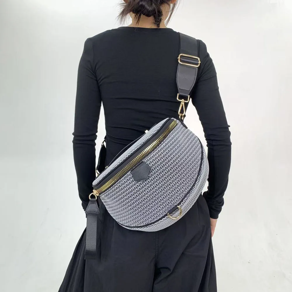 New Semi-Circular Shape Crossbody Bag Silver Gray Simple Shoulder Bag Lightweight Mesh Fabric Crossbody Bags For Women