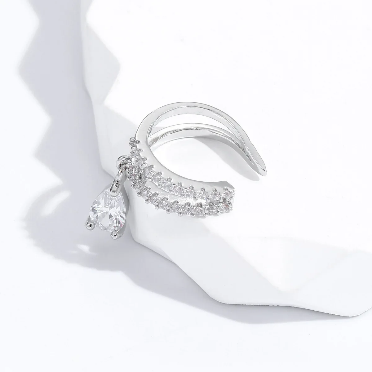 YCP Earrings Niche Fashionable Ear Clip Elegant All-Match Water Drop Zirconium Double Row Earless Ear Bone Clip