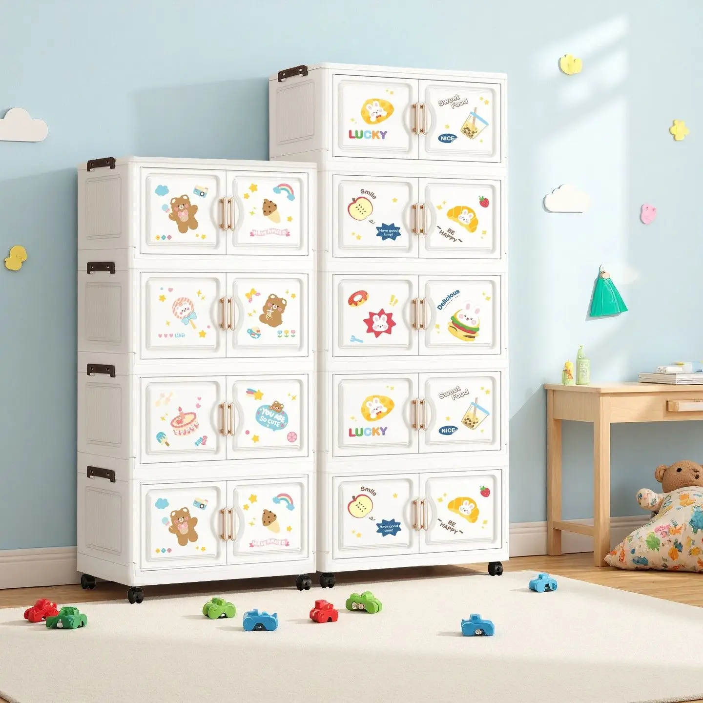 

18,9-дюймовый складной ящик для хранения с героями мультфильмов, 1-ярусный прочный органайзер на колесиках, 2 цвета для спальни/гостиной/кухни/кабинета