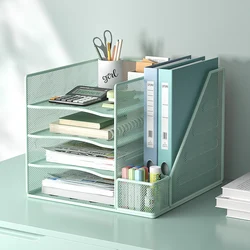 Desktop File Organizer Four-tier side with bookends Metal desktop mesh stationery File Book Organizer Office desktop file holder