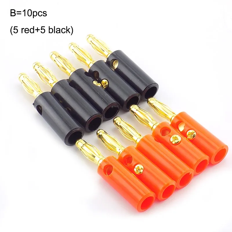 10pcs 4mm Banana plug Audio Speaker Screw Gold Silver Plate Plugs Connector adapter Solderless Black Red color B1
