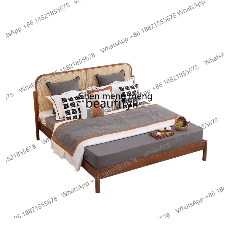 

P178 White Wax Double Bed Home Master Bedroom 1.5 M Single Bed New Chinese Bed & Breakfast Vintage Rattan