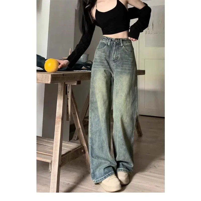 

Винтажные американские потертые джинсы, женские новые осенние свободные широкие брюки с низкой талией, женские брюки, джинсы, женские джинсы