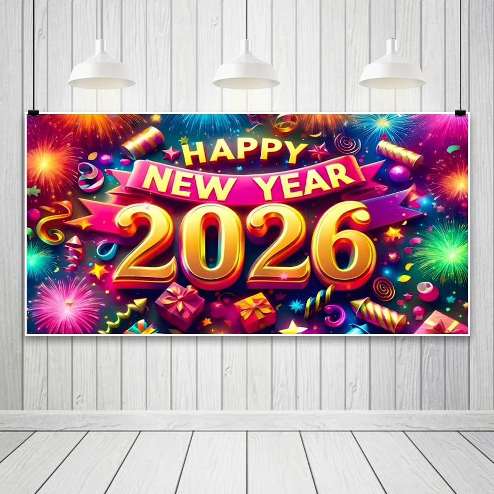 2026 سنة جديدة سعيدة الخلفيات الشمبانيا ساعة العد التنازلي سنة الحصان الأسرة حفلة صور خلفية 600x300 سنتيمتر استوديو رقمي