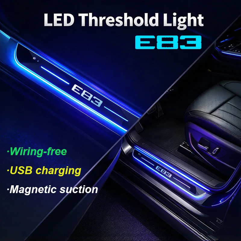 For BMW E83 Emblem Colourful Flowing Light Car Door Sill Strip LED Auto Threshold Welcome Pedal Lamp Interior Decoration