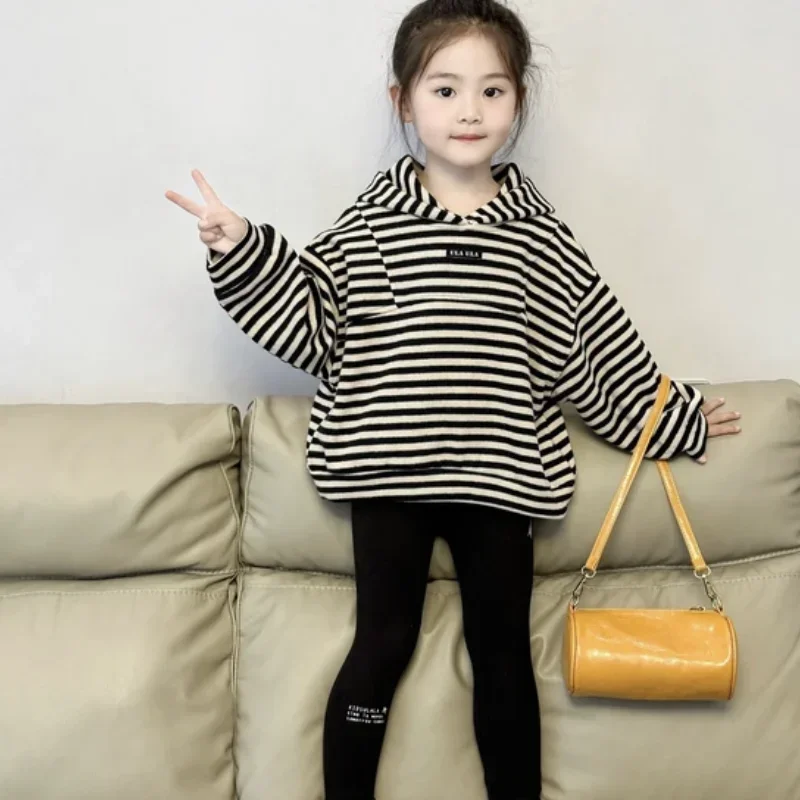 2026 Girls Striped Hoodie Spring Autumn Kids Pullover Tops Fashion Baby Clothing