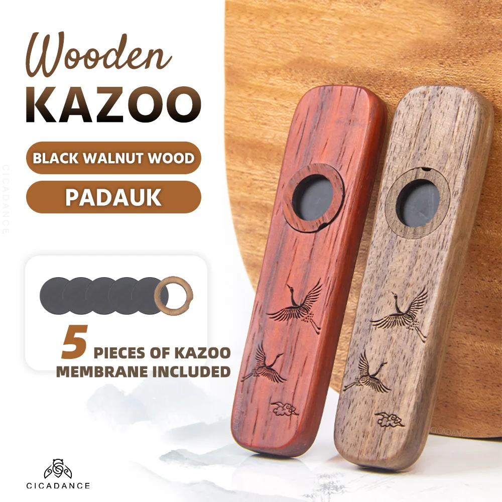 Wooden Kazoo Portable Wood Harmonica Guitar Ukulele Accompaniment With Replacement Membranes Musical Instrument Gifts