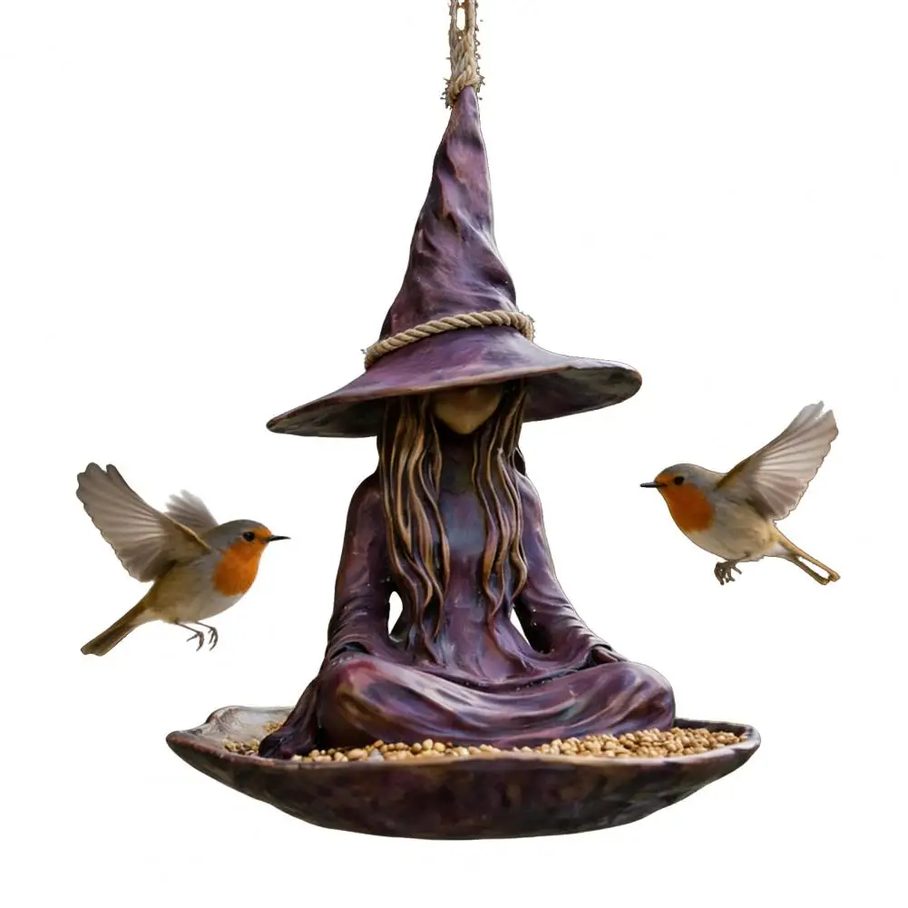 

Witch Garden Statue Bird Feeder for Outdoors Resin Hanging Wild Bird Feeder for Outside Patio Backyard Birdwatching