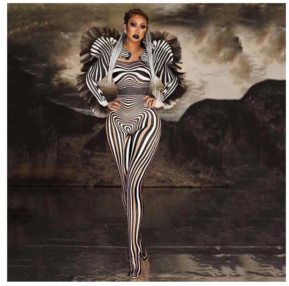 Bar DS Dance Horse Cosplay Bodysuit Zebra Pattern Jumpsuit Women Sexy Stage Outfit  Singer Performance Show Costume