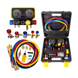 Automotive Air Conditioning 4 Way Manifold Pressure Gauge Kit R22 R32 R410a R134a Refrigerant Pressure Maintenance Equipment Kit