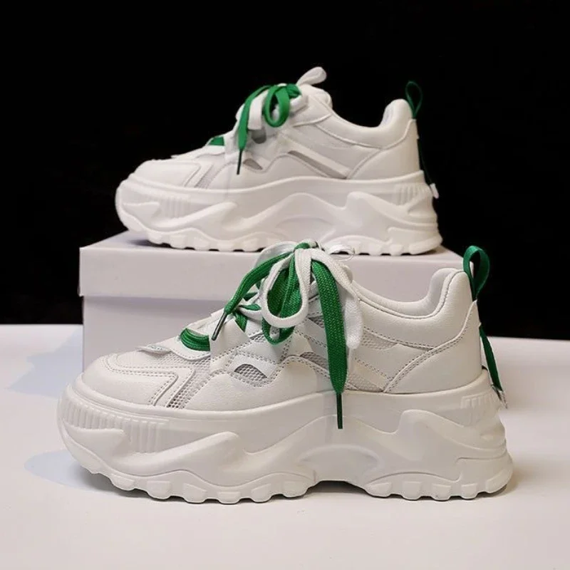 

Trendy White Sneakers Women Dad Shoes Genuine Soft Leather 2025 New Arrival Summer Mesh Hollow Out Platform Thick Sole Versatile