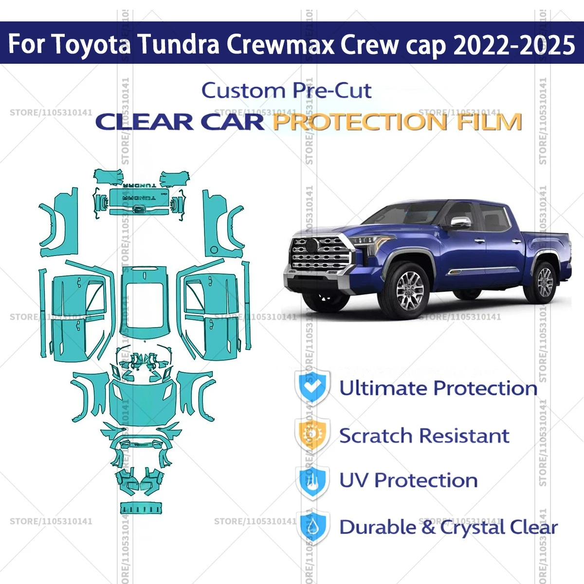 

Pre-Cut Paint Protection Film PPF Transparent Car Film Automotive PPF For Toyota Tundra Crewmax Crew cap 2022-2025 Professional
