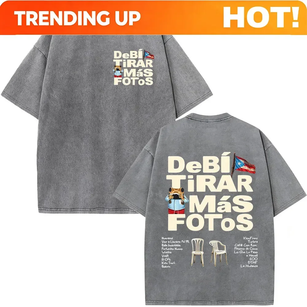 Customization Shirt Rapper Bad Bunny Washed Vintage T-shirt Debi Tirar Mas Fotos DTMF Tour 2026 T Shirts Men Women Harajuku Fash