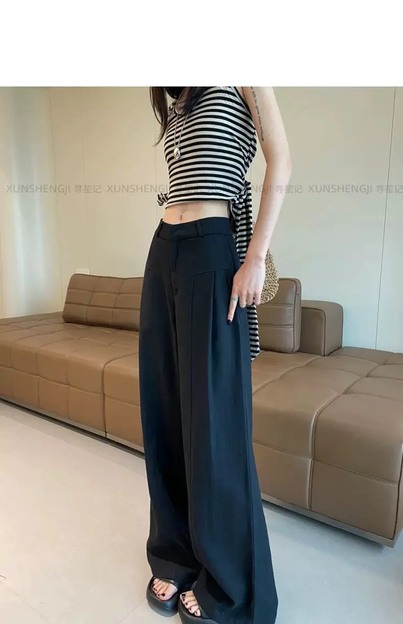 White Ramie Wide-leg Pants Women's Summer Thin High Waist Drape Old Money Style Suit Straight Sub-cotton and Linen Casual Pants