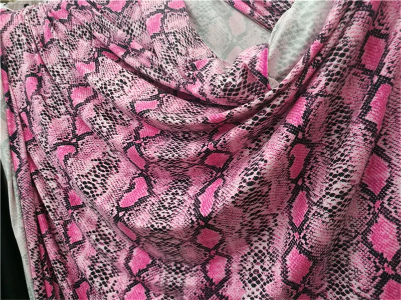 Elastic Snakeskin Grain Brushed Knitted Printing Fabric High Quality Bar Stage Handmade DIY Sewing Designer Fabric By The Meter