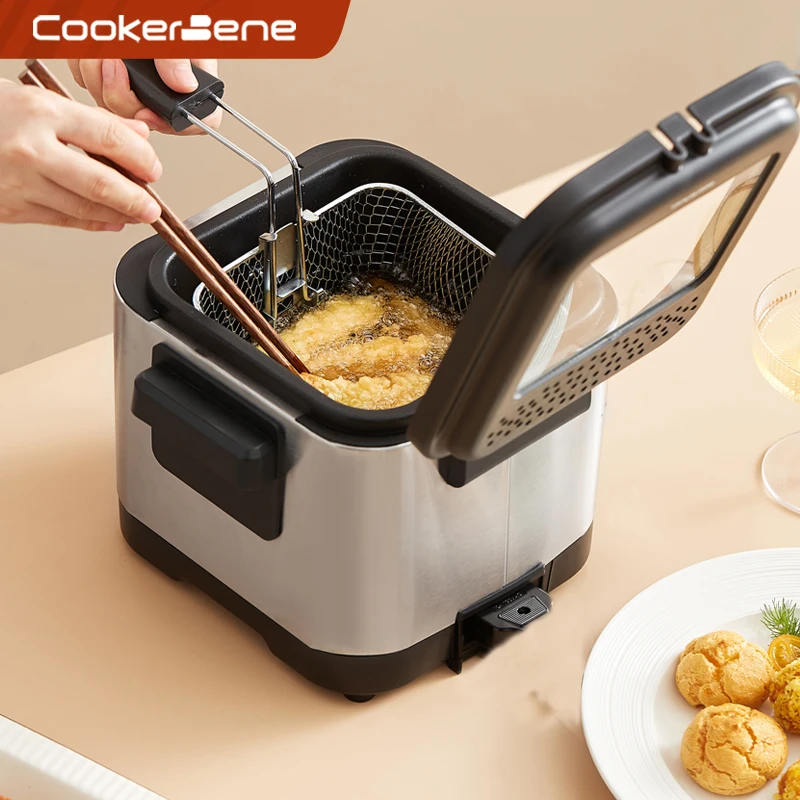 CookerBene Fryer Machine Household Electric Cooker Oil-saving Controllable Temperature Furnace Single Cylinder Hot Pot