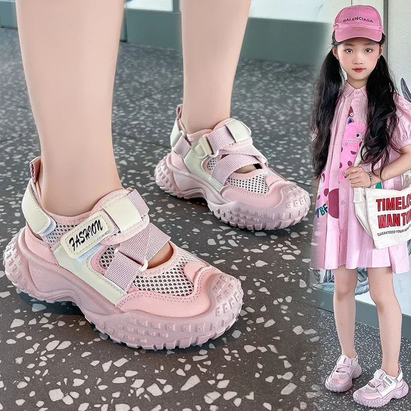 

Детская повседневная обувь, детские спортивные сандалии с закрытым носком, мягкие летние сандалии 2025 года, новая студенческая спортивная обувь, дышащая сетка