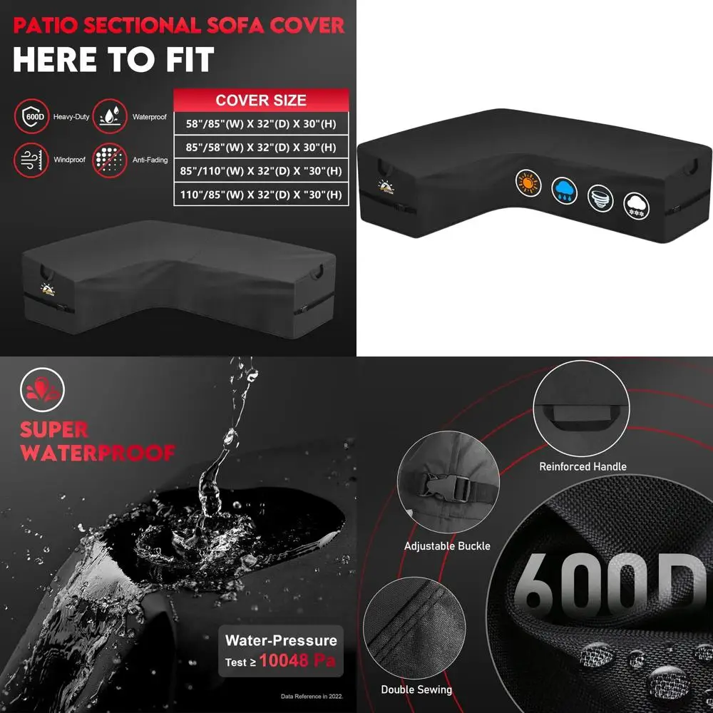 

Чехол для L-образного уличного дивана из ткани 600D, водонепроницаемый чехол для садовой мебели на 6-местный диван, ширина 85x110 дюймов