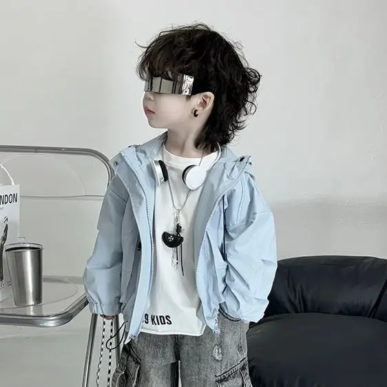 Boys' Hooded Jacket, Casual Spring and Autumn New Style, Children's Baby Workwear, Windproof Top, Submachine Jacket