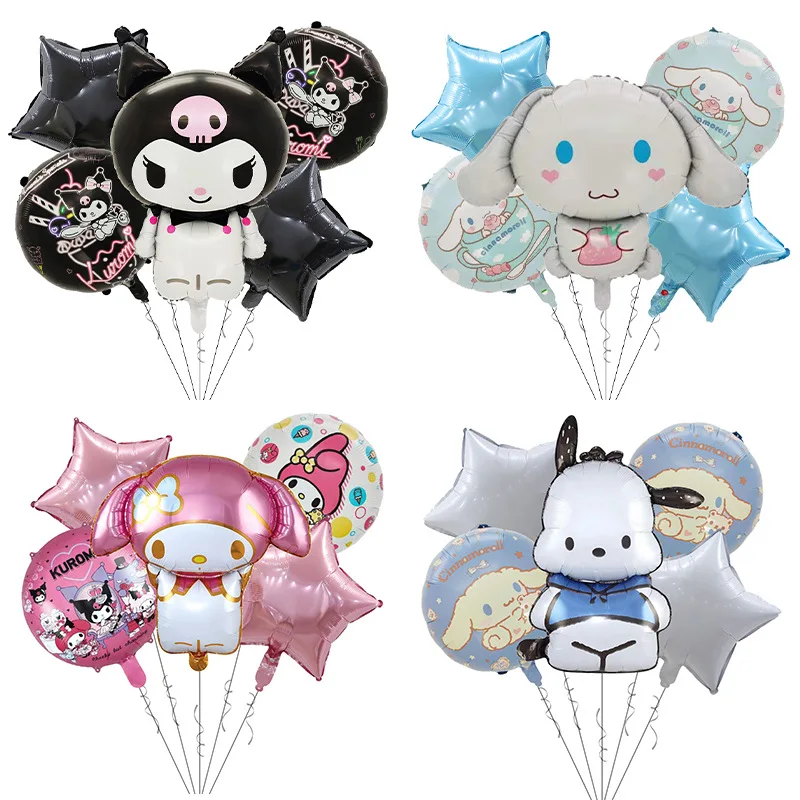 5 sztuk Cartoon Sanrio śliczne Kuromi moja melodia Cinnamoroll zestaw balonów foliowych urodziny dla dzieci dekoracyjne zabawki balonowe