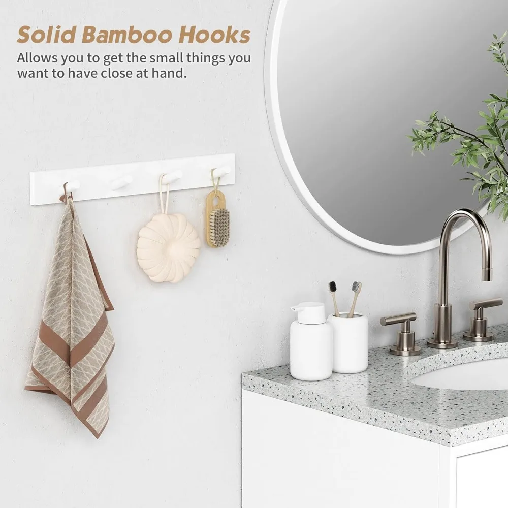 White Coat Hooks Wall Mount for Hanging 4 Pack, 16 Inch Wood Entryway Coat Rack Wall Mounted Heavy Duty, Modern Large Wall Hooks for Hats Kids Clothes Bags Purses Caps Closet - 16 Hooks view 5