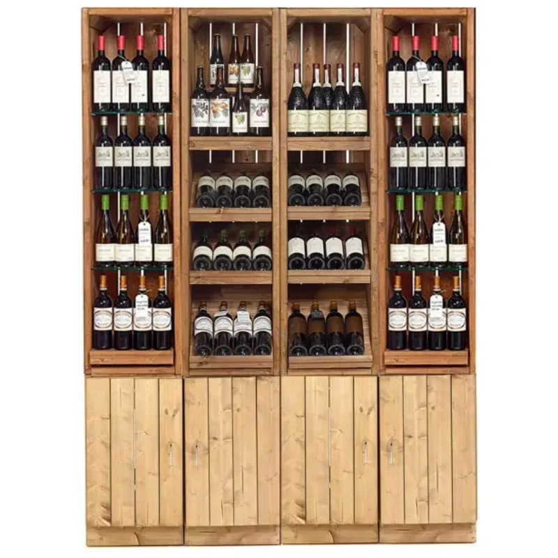 

High Quality Full Shop Customization Commercial Wooden Wine Bar Cabinet Supermarket Beer Display Stand Wine Display Stand