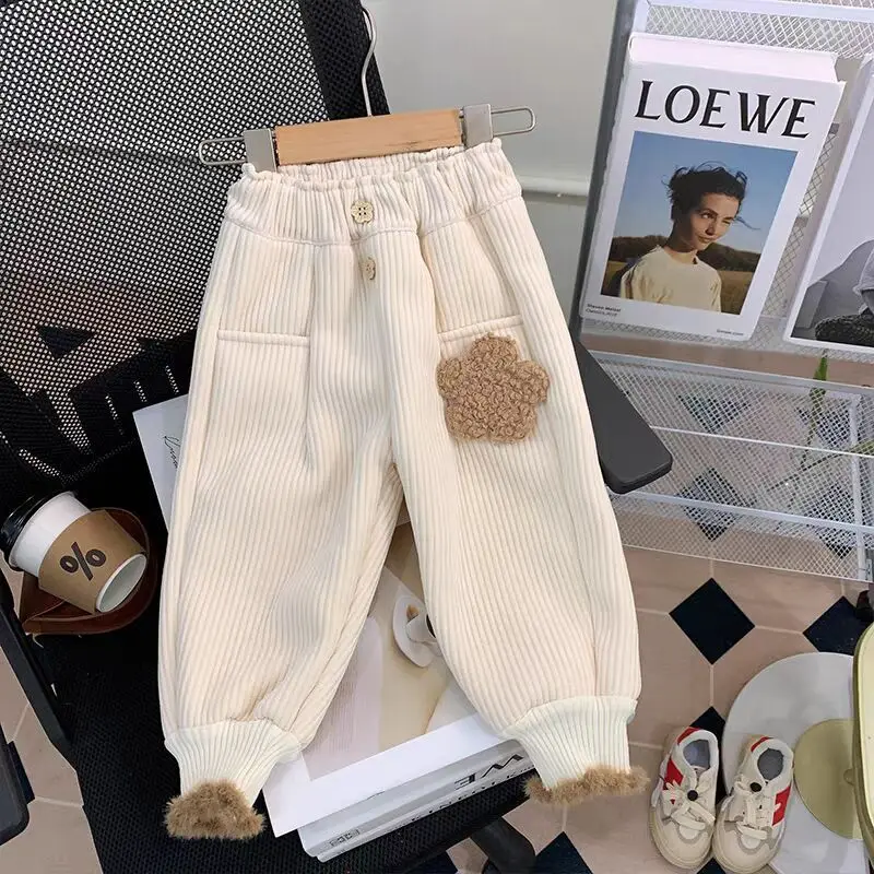 Sweatpants مبطنة بالصوف السراويل الطويلة سميكة الخريف الشتاء سروال قصير جديد المألوف Grils الأطفال كل مطابقة مريحة