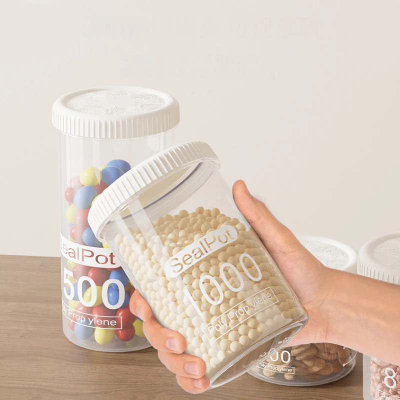 1PC Kitchen Keep Fresh Storage Jar Beans Flour Pasta Storage Grain Sealed Can Swivel Cap Airtight Containers Transparent