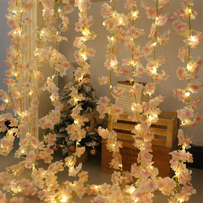 180CM Kirschblüten-Lichter-Girlande, künstliche Blume, rosa Rebe, Hochzeitsbogen, LED-Hintergrund, Dekor, Zuhause, Zimmer, Party, Girlande, Pastell – Detail 2
