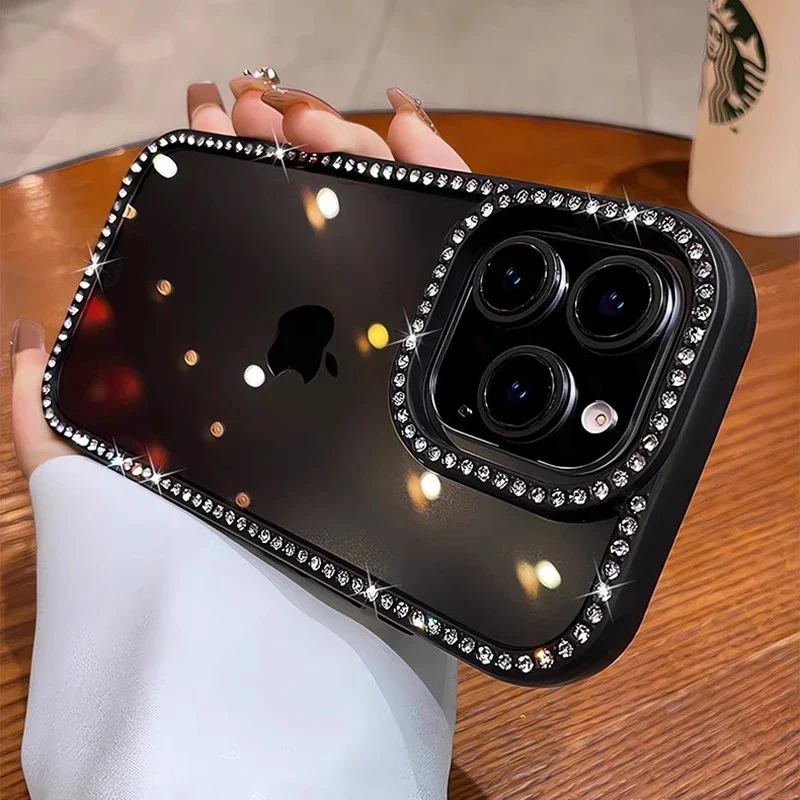 

Pop Luxury Bling Rhinestone Diamond Transparent Case For IPhone 16 Pro Max 15 14 13 Shockproof Protection Bumper Hard Acrylic Co