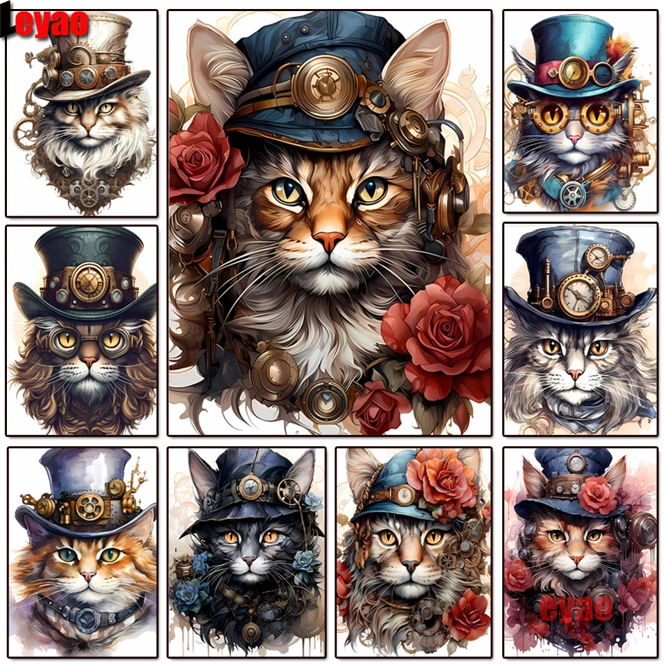 DIY 5D Diamond Painting Steampunk Animal Full Round Square Diamond Embroidery Mosaic Machines Dog Cat Rabbit Cross Stitch Kits