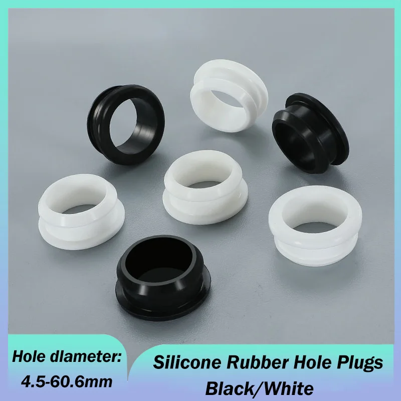 2/5/10/20/25pcs Snap-on Black White Silicone Rubber Snap-on Grommet Hole Plugs 4.5~60.6mm Electric Wire Cable Protect Bushing