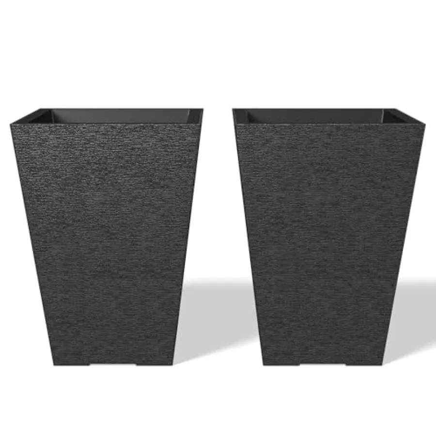 

Planter Set of 2 Large Taper Planter for Outdoor Indoor Garden Patio Front Door Black
