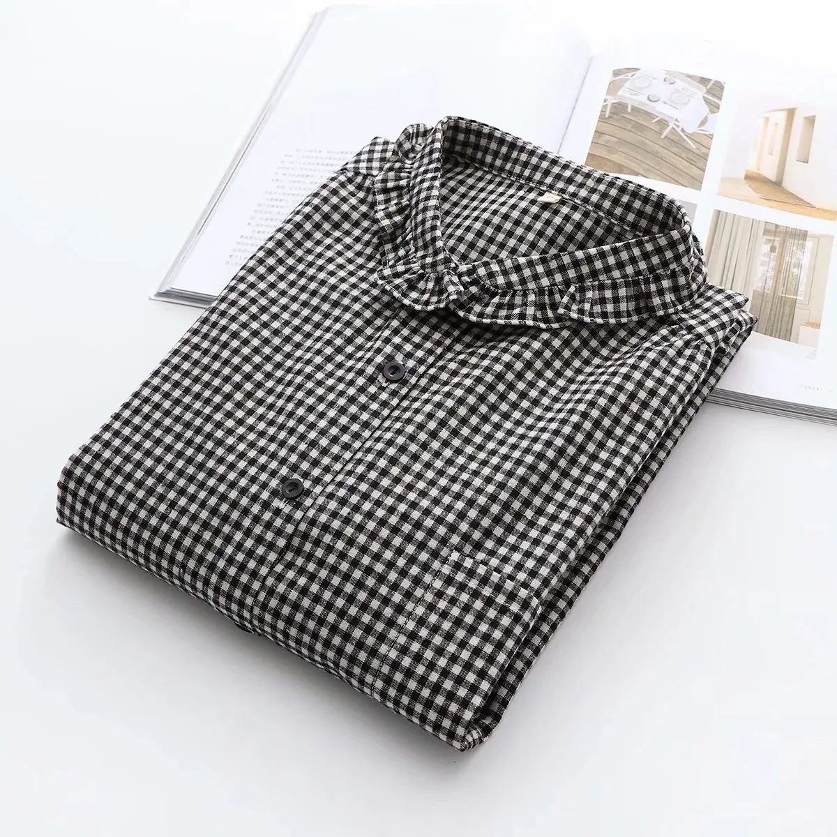 New Spring Cotton Plaid Shirt Women Long Sleeve Versatile Fashion Tops Girl Casual Commute Basic Blouses 2024 Autumn T44388QC