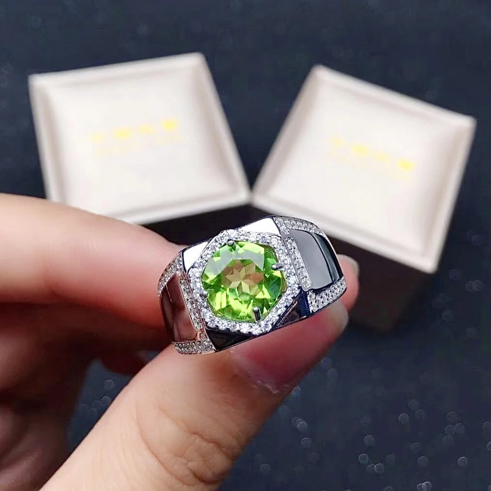 VVS Grade Perdiot for Daily Wear Solid 925 Silver Peridot Jewelry anello uomo Brithday GiftNatural Perdiot Ring 1ct 8mm