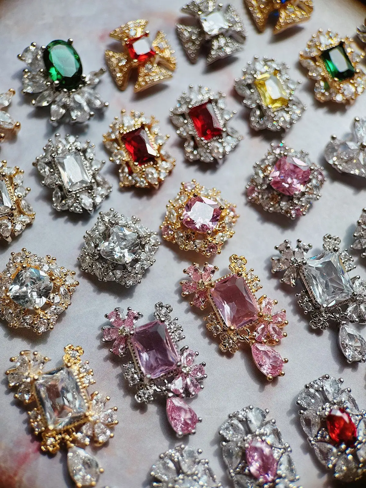 

10pcs Luxury Heart Oval Square Bright Silver Nail Art Parts Zircon Crystal Manicure Nails Accesorios Supplies Decorations Charms