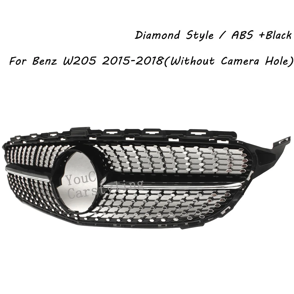 W205 Diamond Grille Front Bumper Grill Mesh For Mercedes C W205 AMG Package 2015 - 2018 C180 C200 C250 C300 C350