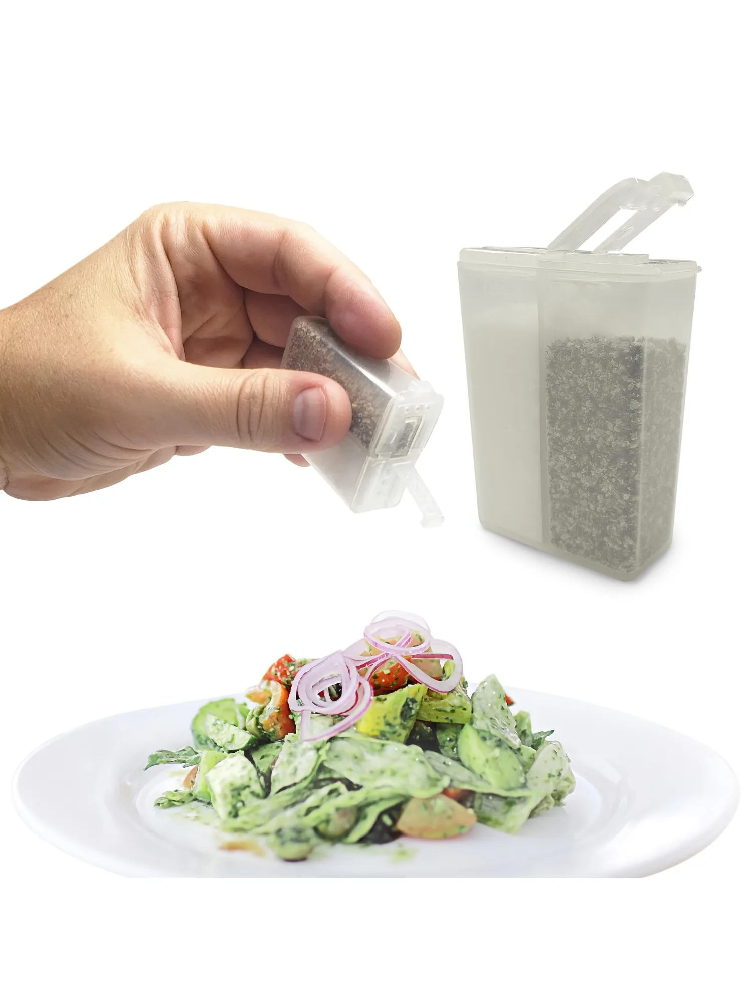 Shaker d'assaisonnement de Camping 2 en 1, pot à épices polyvalent avec couvercle, boîte de rangement à 2 compartiments pour barbecue en plein air, sel et poivre, 1/2 pièces